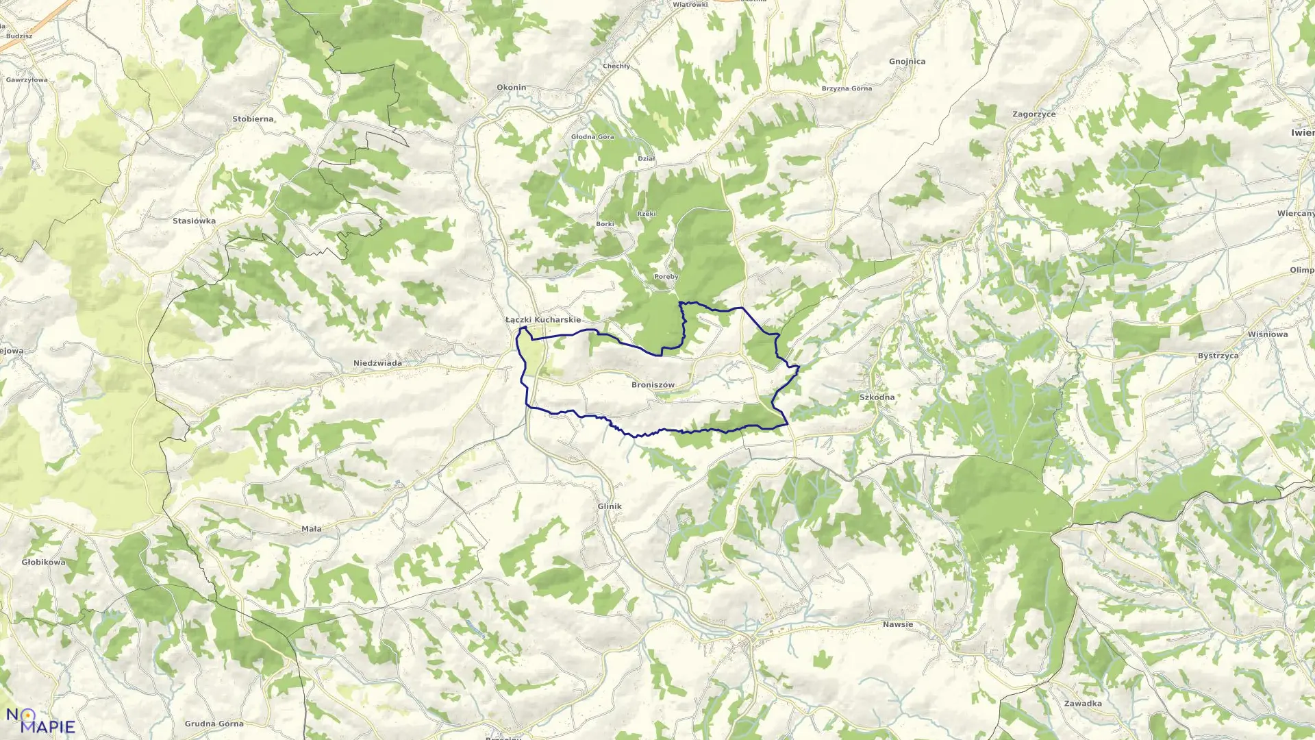 Mapa obrębu BRONISZÓW w gminie Wielopole Skrzyńskie