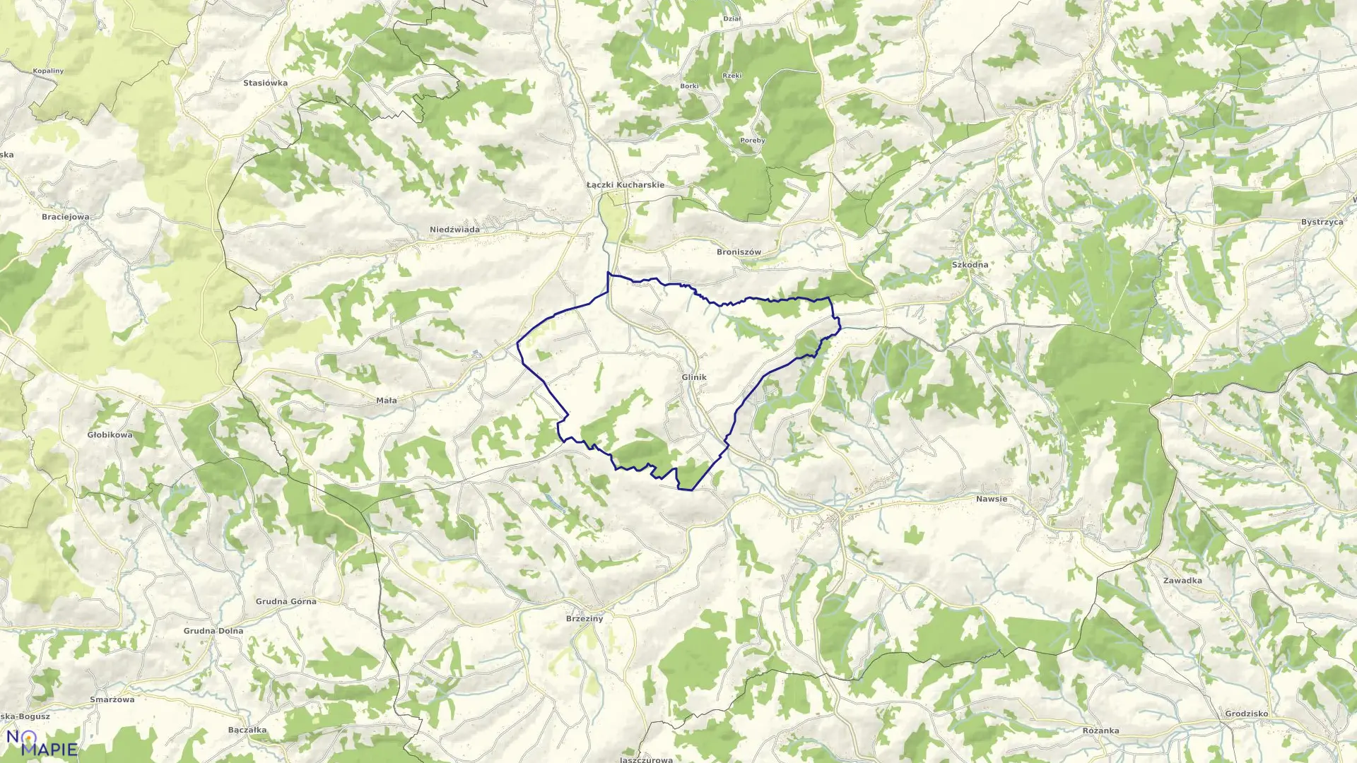 Mapa obrębu GLINIK w gminie Wielopole Skrzyńskie
